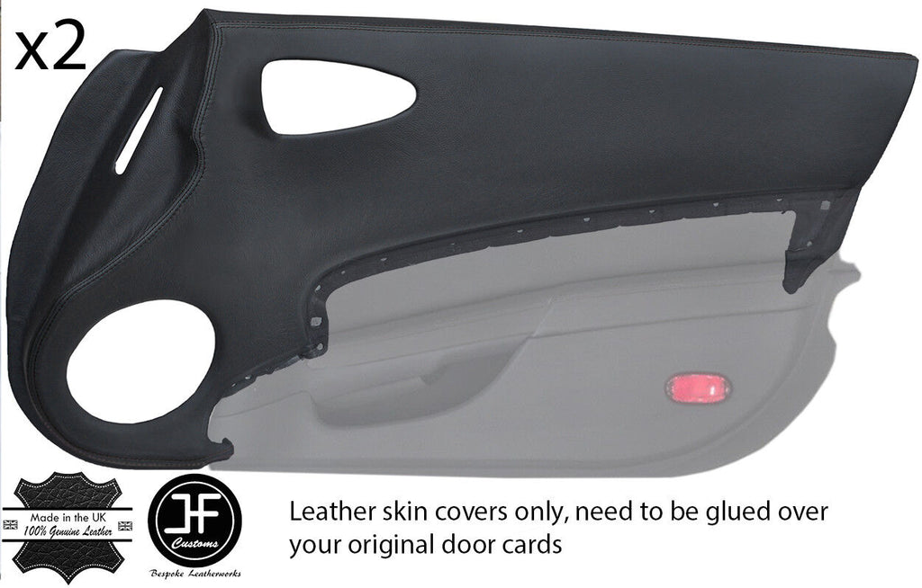 BLACK STITCHING 2X DOOR CARD TRIM REAL LEATHER COVERS FITS 350Z 2006-2009