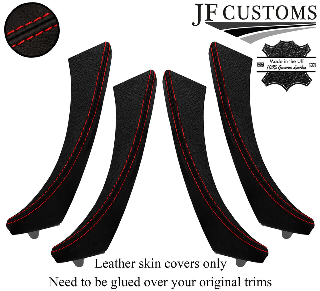 RED STITCH ITALIAN LEATHER 4X FRONT REAR DOOR HANDLE COVERS FOR BMW E90 E91