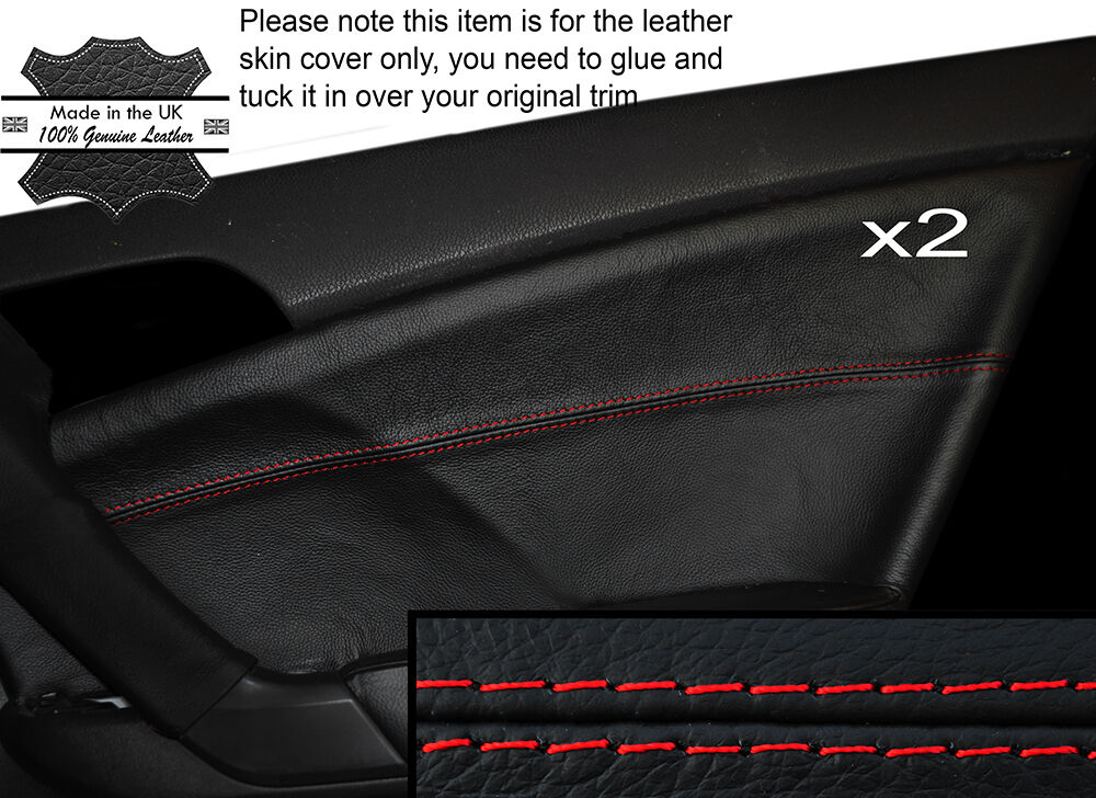 RED STITCH 2X REAR DOOR CARD TRIM SKIN COVER FITS HONDA ACCORD MK8 2008-2012