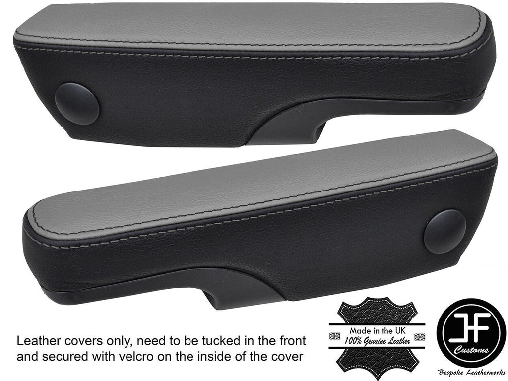 BLACK & GREY REAL LEATHER 2X SEAT ARMREST COVER FITS FORD TRANSIT MK6 00-06