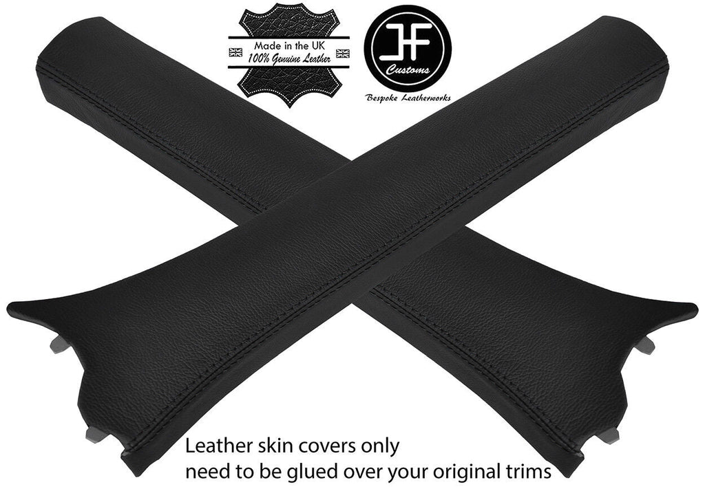 BLACK STITCH 2X A PILLARS TOP GRAIN LEATHER COVERS FITS SMART ROADSTER 03-05