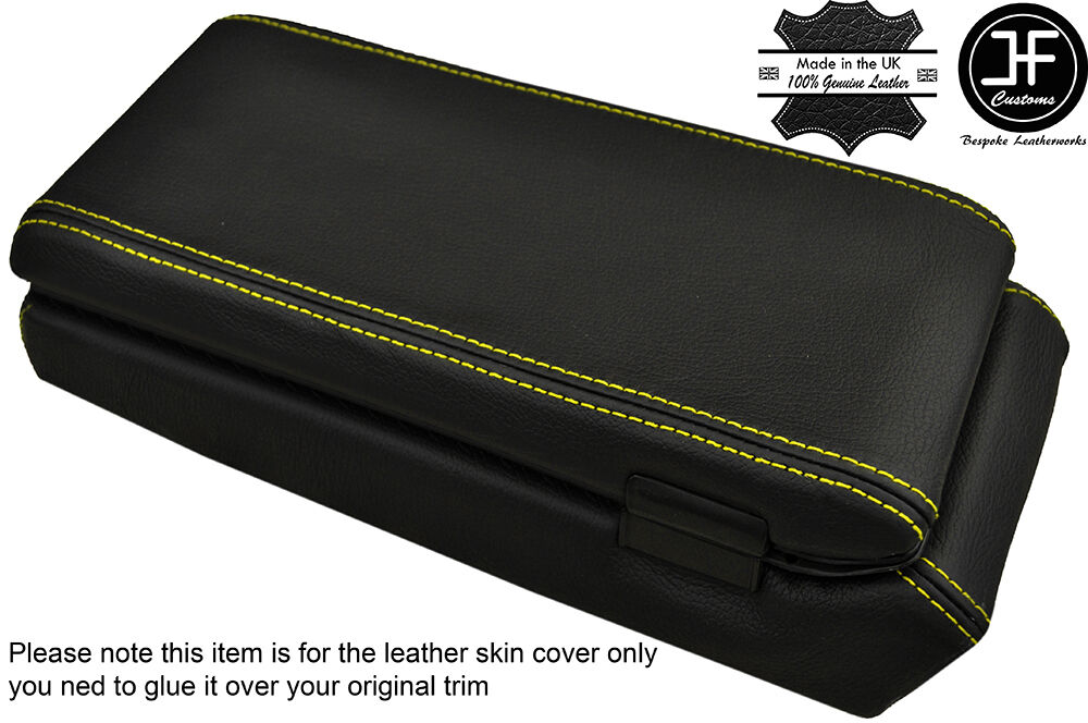 YELLOW STITCHING ARMREST & STORAGE BOX LEATHER COVERS FITS PORSCHE 924 944 83-85