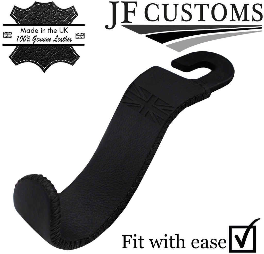 BLACK STITCH EMBOSSED LEATHER PLASTIC HEADREST HOOK HANGER FOR BMW E24 76-90 JF1