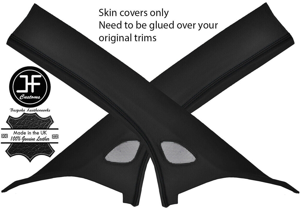 BLACK STITCH 2X A PILLAR LEATHER COVERS FOR VW T6 TRANSPORTER 2016-2019