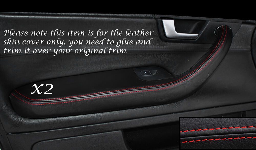 RED STITCH 2X FRONT DOOR HANDLE ARMREST COVERS FITS AUDI A4 B7 2004-2008