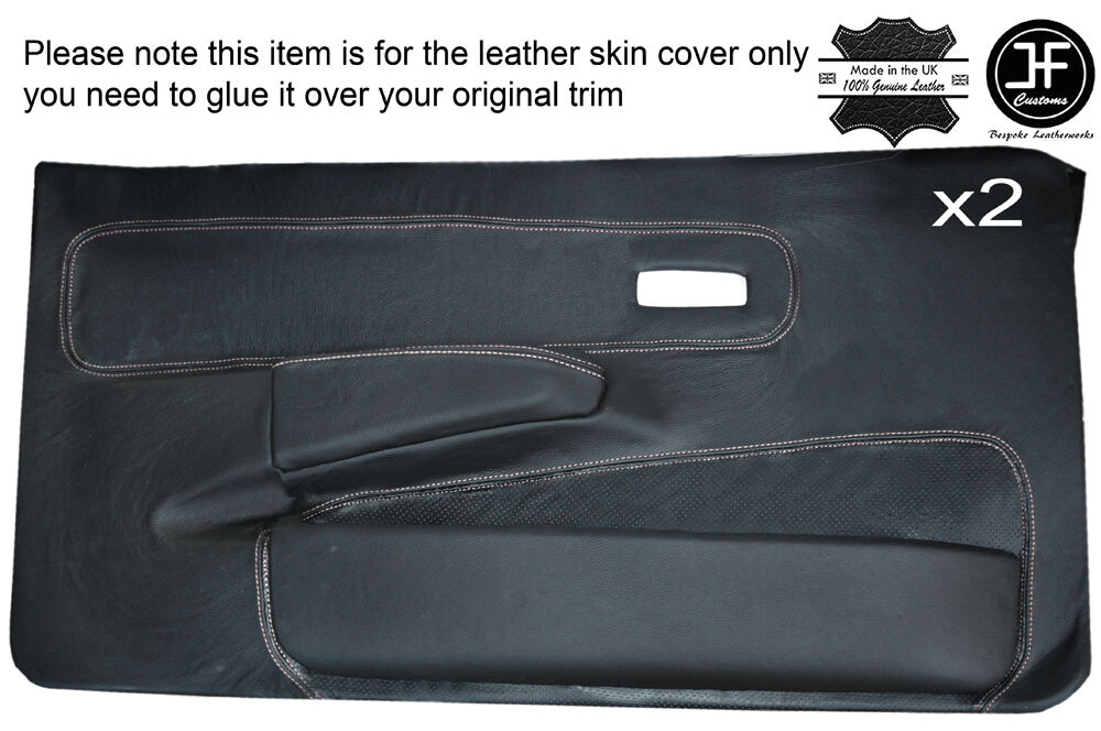 WHITE STICH 2X FRONT FULL DOOR CARD LEATHER COVER FOR FORD FIESTA MK2 XR2 EARLY