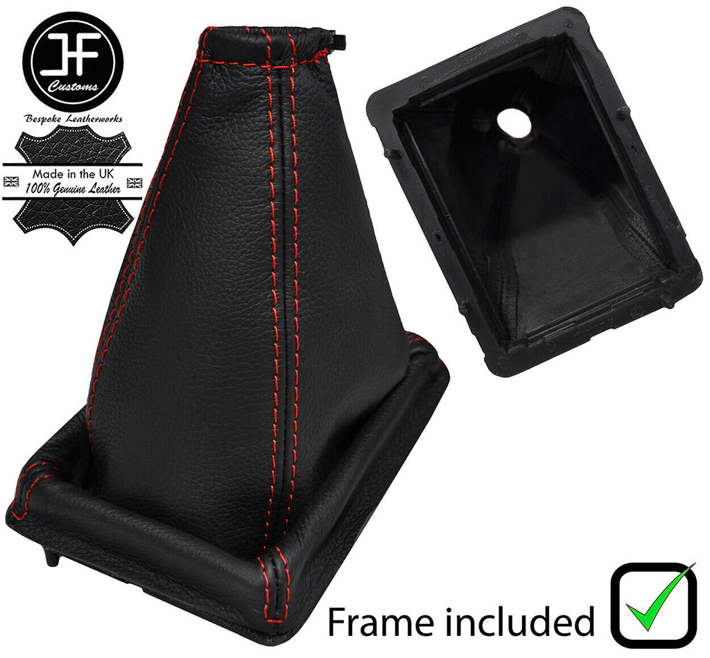 RED STITCH LEATHER GEAR GAITER+PLASTIC FRAME FITS FORD FIESTA MK3 3.5 92-96