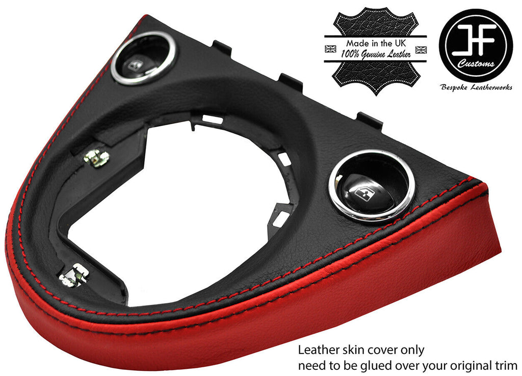BLACK & RED MANUAL GEAR SURROUND REAL LEATHER COVER FOR FIAT 500 2016-2019