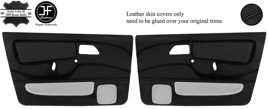 BLACK BLACK LEATHER 2X FRONT DOOR CARD COVERS FOR FORD SIERRA RS COSWORTH JF1