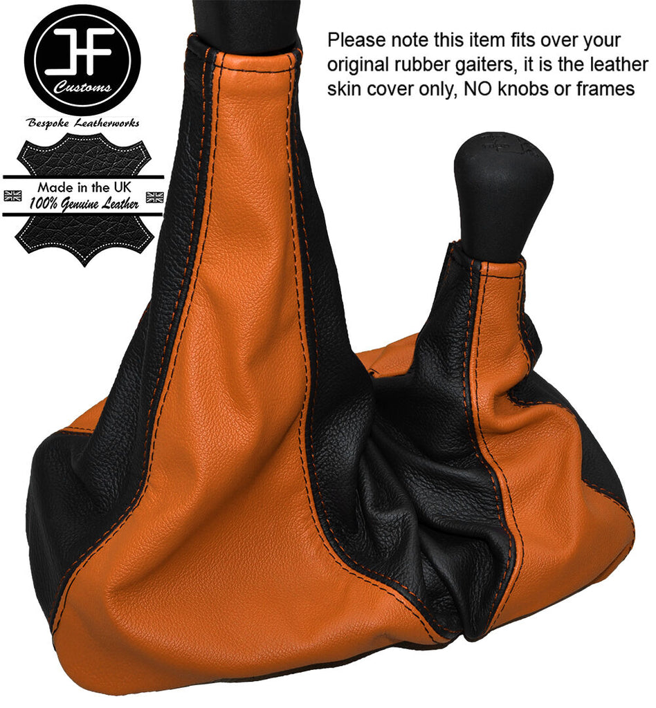 BLACK & ORANGE FULL LEATHER GEAR GAITER FOR LANDROVER DEFENDER 07-16 OVER RUBBER