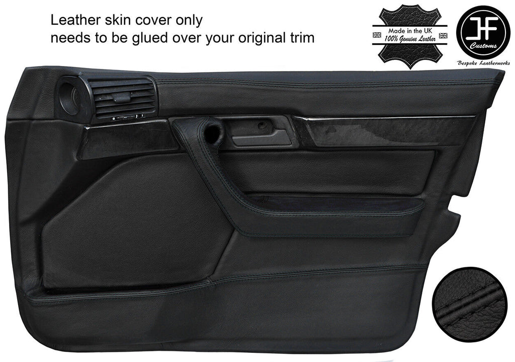 BLACK & BLACK LEATHER 2X FRONT FULL DOOR CARD COVER FOR BMW 5 SERIES E34 87-97