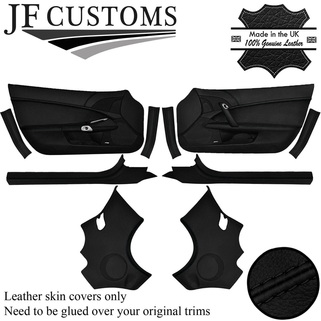 BLACK STITCH LEATHER COVERS FOR CORVETTE C6 05-13 INTERIOR DOOR RECOVERY KIT