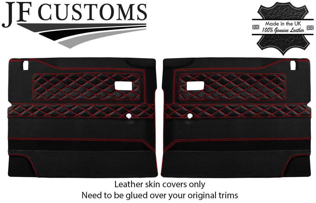 RED STITCH LUXE-LEATHER 2X FRONT DOOR CARD COVERS FOR DEFENDER 90 110 STYLE 3