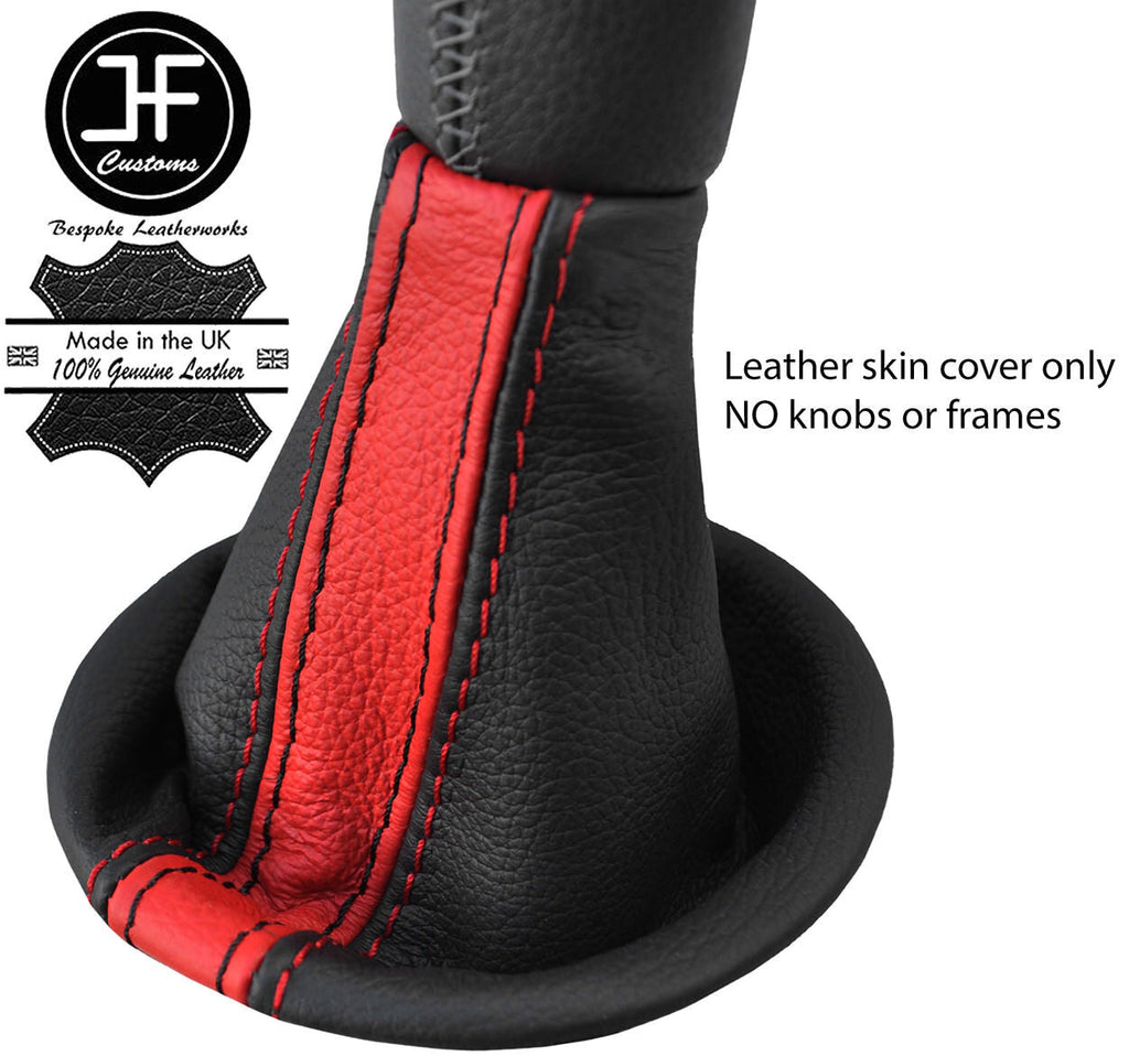 BLACK & RED STRIPE TOP GRAIN REAL LEATHER GEAR GAITER FOR SMART FORFOUR 14-18