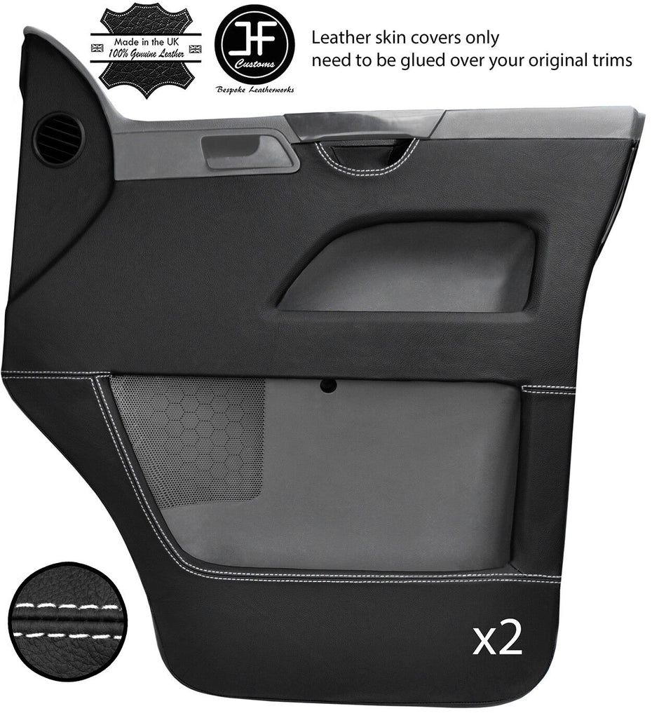 WHITE STITCH 2X FRONT DOOR CARD LEATHER COVERS FOR VW T5 TRANSPORTER CARAVELLE