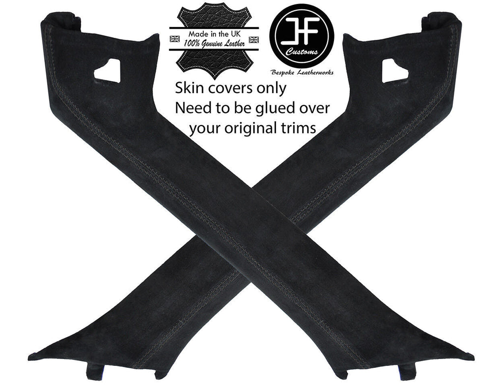 BLACK  STITCH 2X A PILLAR SUEDE COVERS FITS BMW Z4 E85 ROADSTER 03-09 STYLE 2