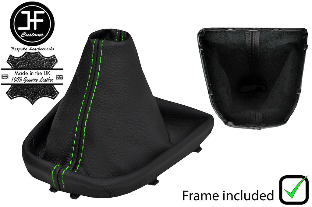 GREEN STITCH REAL LEATHER GEAR GAITER + PLASTIC FRAME FITS VW CADDY 2016-2019