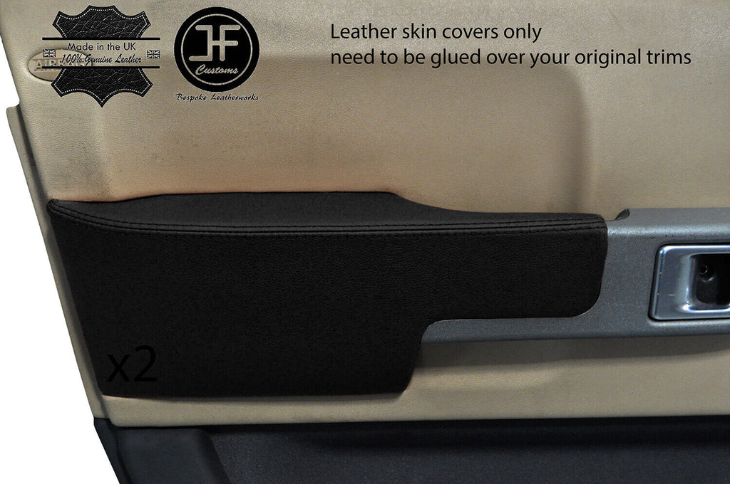 BLACK REAL LEATHER 2X FRONT DOOR ARMREST COVER FOR RANGE ROVER VOGUE 02-06