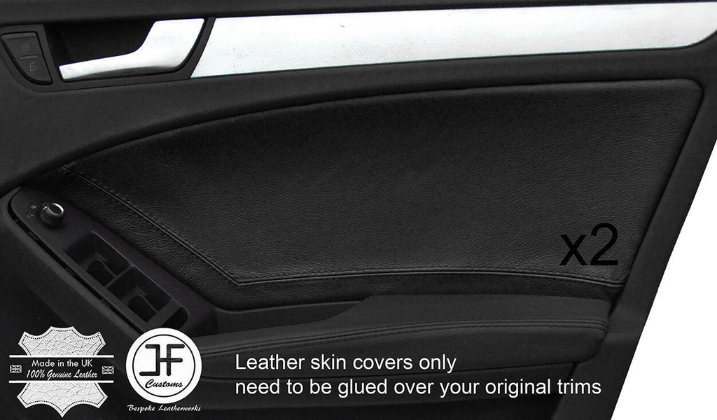 BLACK TOP GRAIN LEATHER 2X FRONT DOOR CARD COVERS FITS AUDI A4 B8 2008-2015