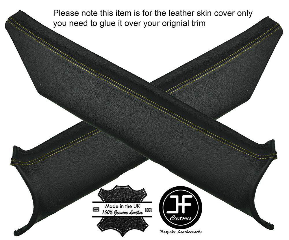 YELLOW STITCHING 2X REAR C PILLAR LEATHER COVERS FITS FORD ESCORT MK2 CUSTOM NEW