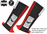 BLACK & RED LEATHER 2X UPPER B PILLAR COVERS FOR VW T5 TRANSPORTER SHUTTLE