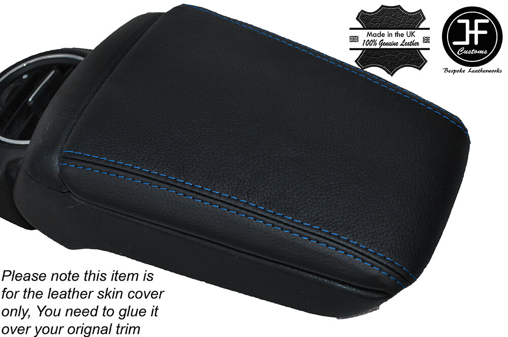 BLUE STITCHING LEATHER ARMREST LID SKIN COVER FITS FIAT BRAVO II MK2 2007-2014