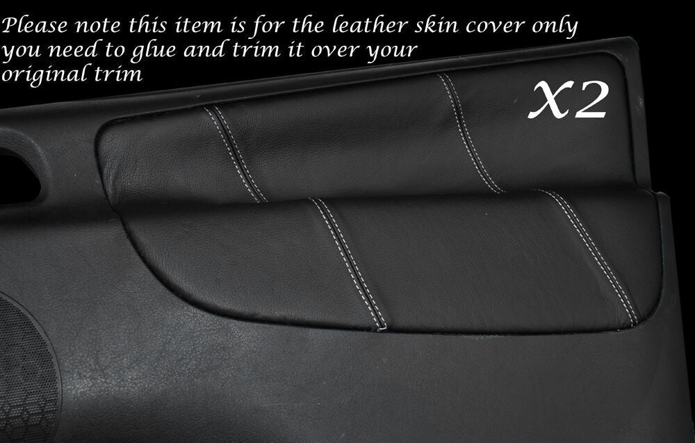 WHITE STITCHING 2X FRONT DOOR CARD LEATHER COVERS FITS PEUGEOT 207 2007-2013