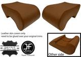 BROWN TOP GRAIN LEATHER 2X REAR HEADREST COVERS FOR ROVER P5 P5B V8 COUPE
