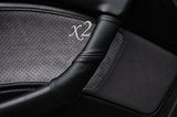 FITS SUBARU LEGACY 94-99 2X FRONT DOOR HANDLE LEATHER COVERS BLACK STITCHING