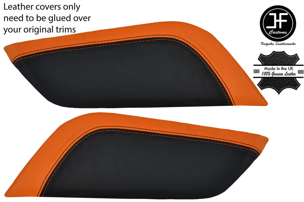 BLACK & ORANGE LEATHER 2X CONSOLE KNEE PADS COVERS FITS FORD MUSTANG 15-17