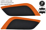 BLACK & ORANGE LEATHER 2X CONSOLE KNEE PADS COVERS FITS FORD MUSTANG 15-17