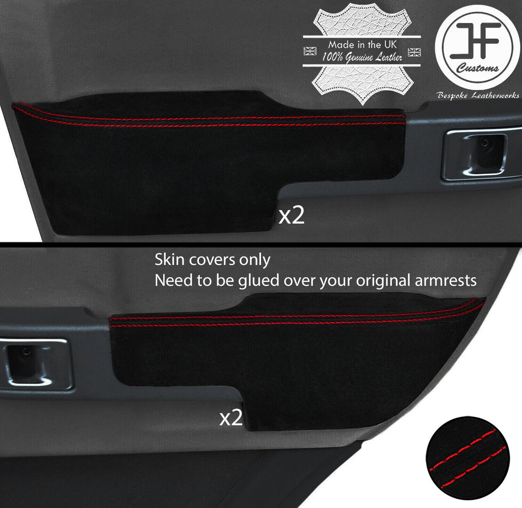 RED STITCH 4X SUEDE DOOR ARMREST COVERS FOR RANGE ROVER VOGUE 2002-2006