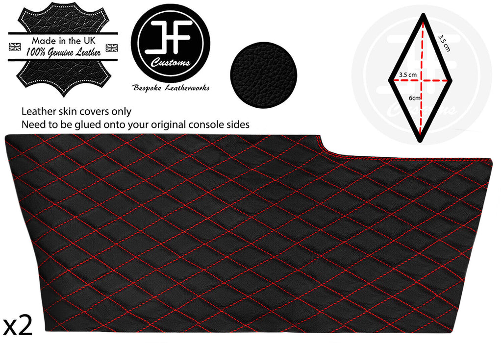 RED DIAMOND STITCH 2X SIDE CONSOLE TUNNEL LEATHER COVER FOR CORVETTE C6 05-13