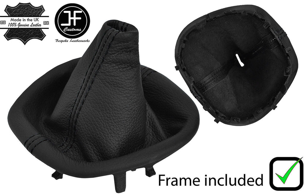 BLACK STITCH LEATHER GEAR GAITER+PLASTIC FRAME FITS RENAULT TRAFIC 2015-2018