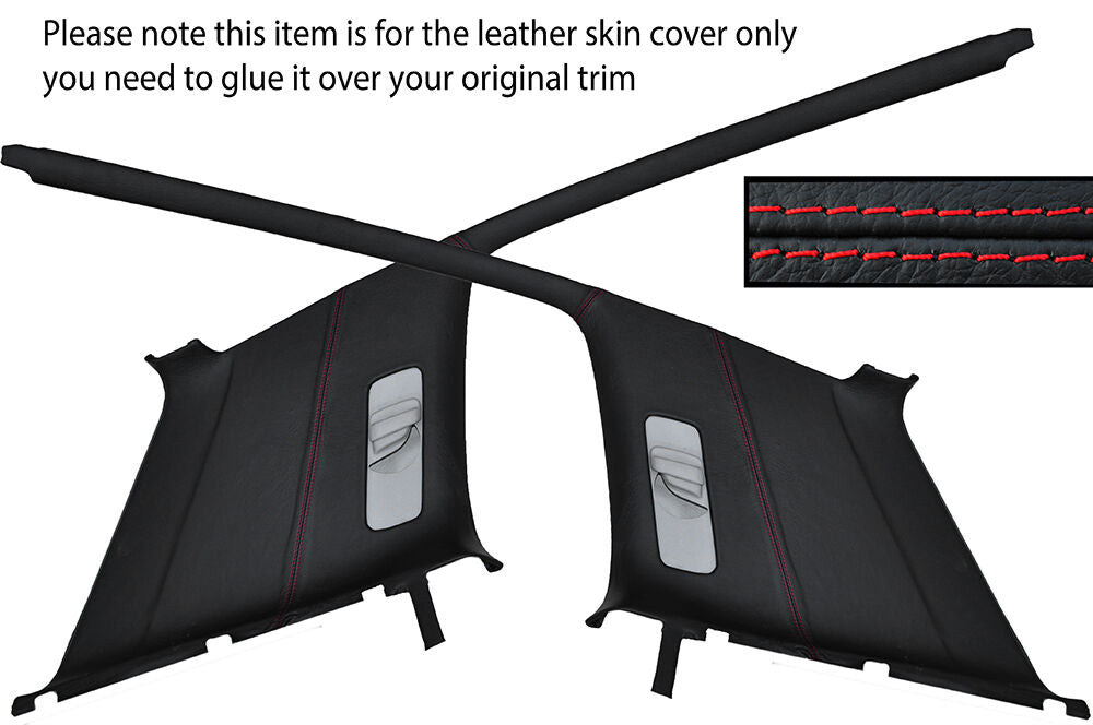 RED STITCH 2X REAR C PILLAR LEATHER COVER FITS VW GOLF MK3 JETTA 91-98 5 DOOR
