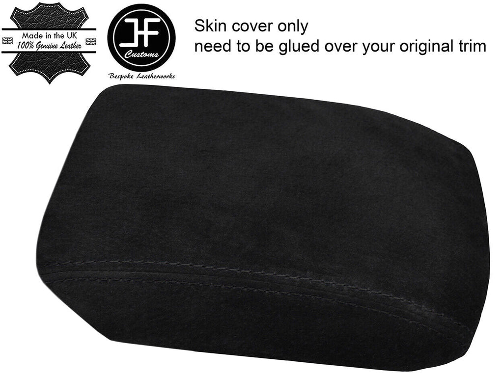 BLACK  STITCH REAL SUEDE ARMREST LID COVER FOR VW T-ROC 2018-2020 CUSTOM NEW