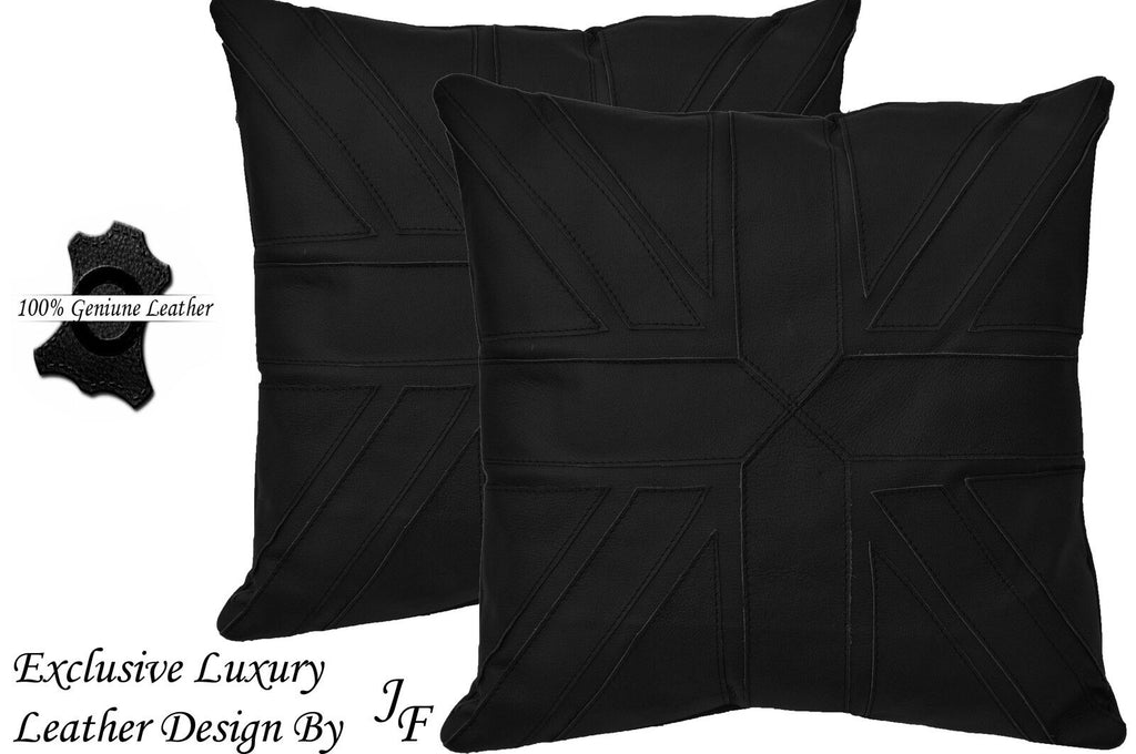 2X EXCLUSIVE LUXURY GENUINE LEATHER CUSHION DESIGN UNION JACK LARGE BLACK
