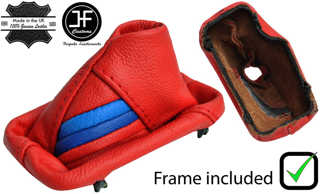 RED LEATHER TRI STRIPE AUTOMATIC GEAR GAITER+PLASTIC FRAME FOR BMW E46 99-05