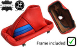 RED LEATHER TRI STRIPE AUTOMATIC GEAR GAITER+PLASTIC FRAME FOR BMW E46 99-05