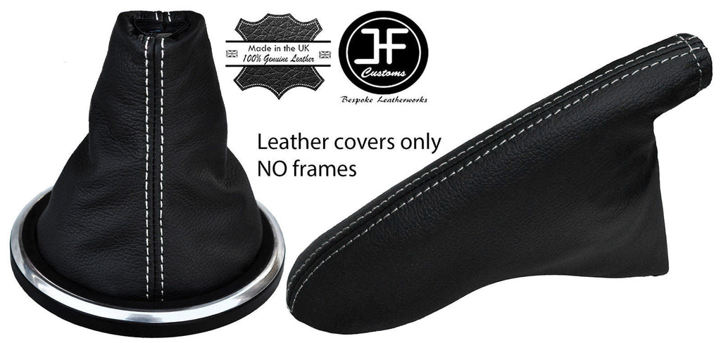 WHITE STITCHING LEATHER GEAR & HANDBRAKE GAITER SET FITS FORD FIESTA MK6 02-08