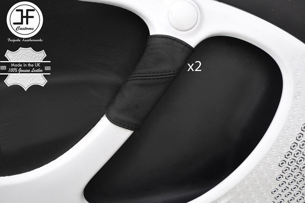 BLACK REAL LEATHER 2X FRONT DOOR HANDLE COVERS FITS SMART FORFOUR 2014-2017