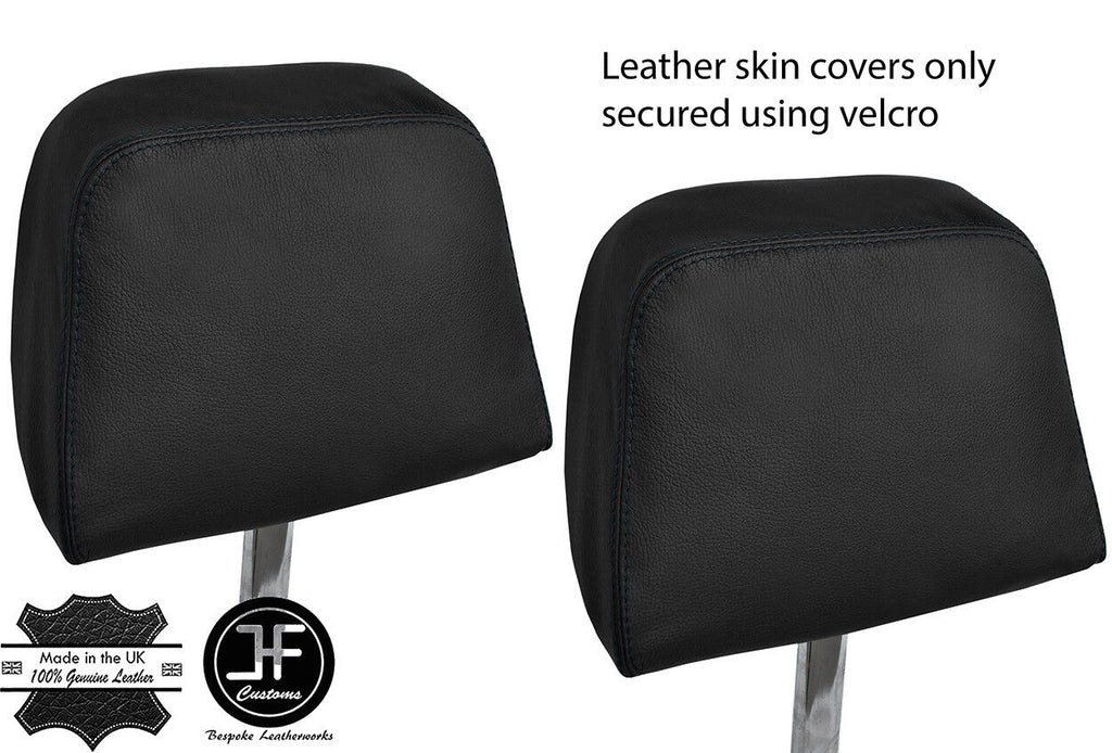 BLACK STITCHING 2X FRONT HEADREST REAL LEATHER COVERS FITS ROVER SD1 CUSTOM NEW