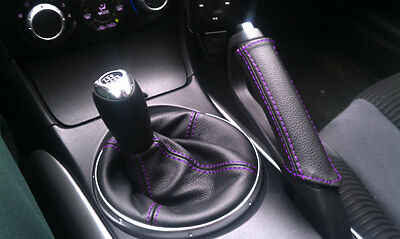 purple stitch FITS MAZDA RX8 BLACK LEATHER GEAR & HANDBRAKE GAITER CUSTOM NEW