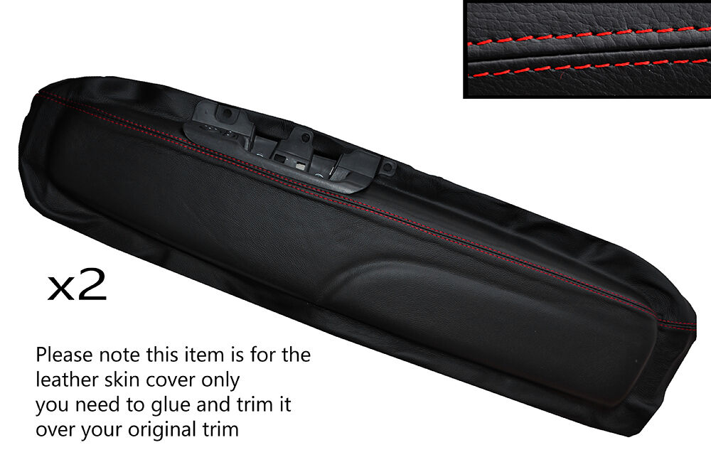 RED STITCH 2X FRONT DOOR CARD SKIN COVERS FITS FIAT 500 & 500 ABARTH 07-15