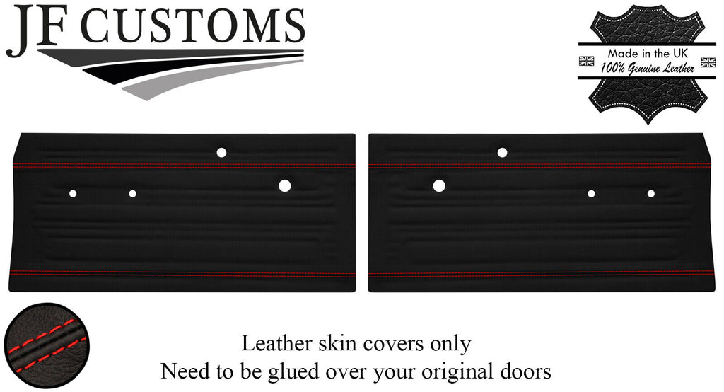 RED STITCH LEATHER 2X FRONT DOOR CARD COVERS FITS FORD CORTINA MK2 4DR STYLE2