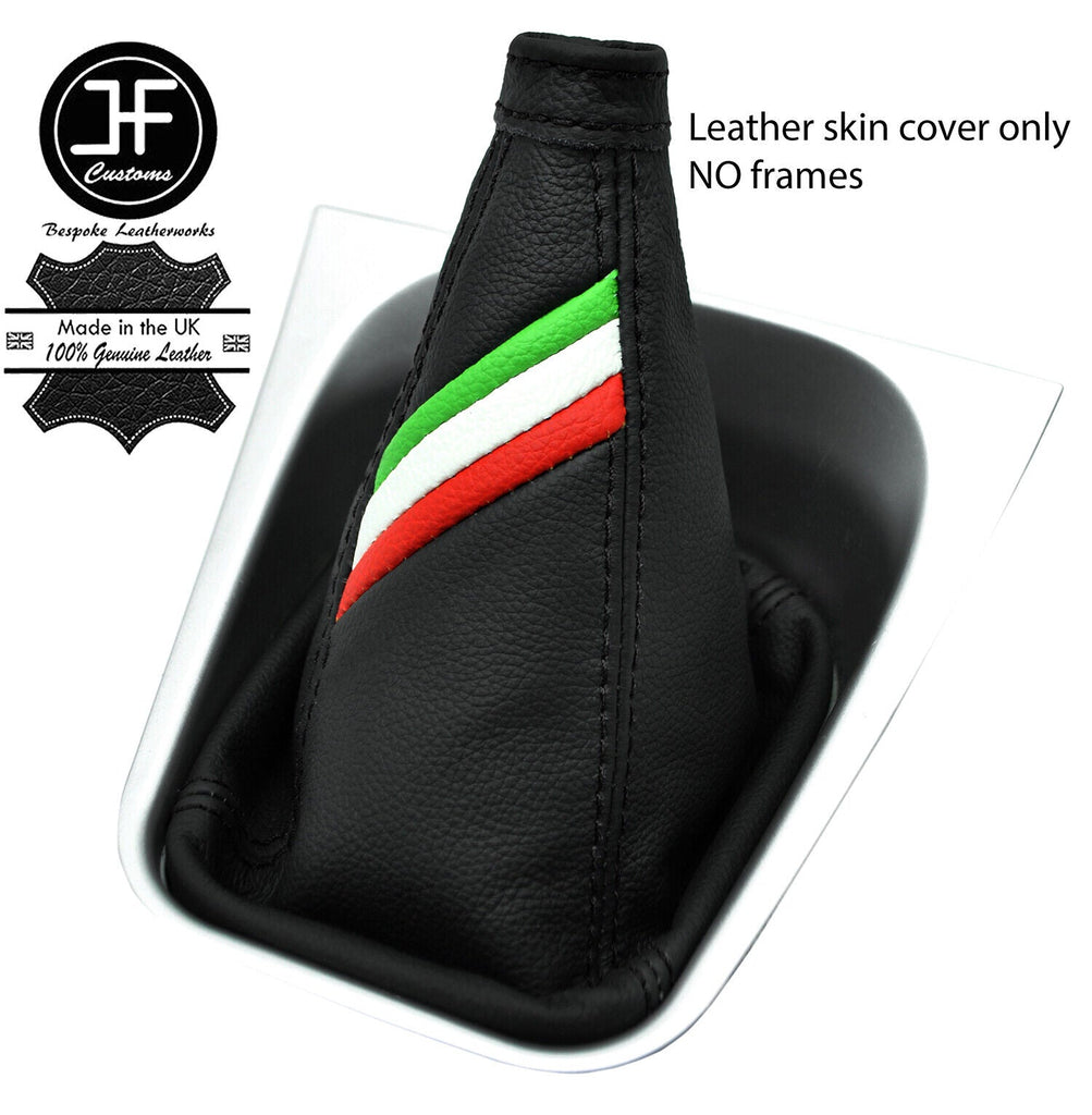 BLACK STITCH ITALIAN FLAG LEATHER GEAR GAITER FOR ALFA ROMEO GTV SPIDER PHASE 2
