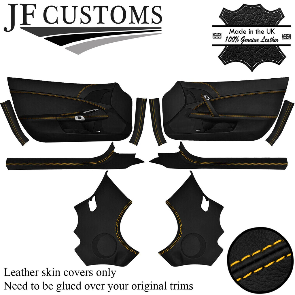 YELLOW STITCH LEATHER COVERS FOR CORVETTE C6 05-13 INTERIOR DOOR RECOVERY KIT