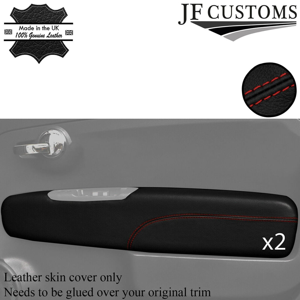 D RED STITCH 2X FRONT DOOR CARD TRIM LEATHER COVERS FITS FIAT 500 16-22 STYLE 2