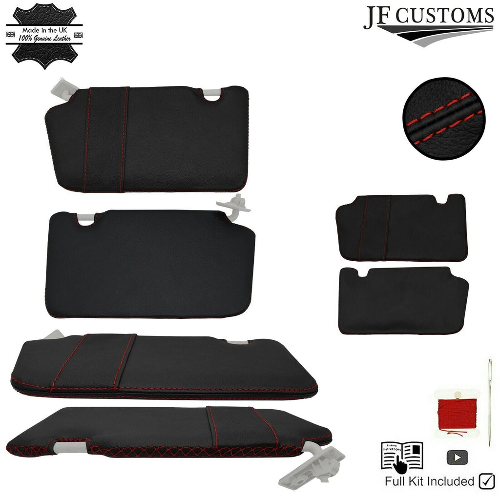 DARK RED CROSS STITCH 2X SUN VISOR LEATHER COVERS FOR NISSAN MICRA K13 10-16