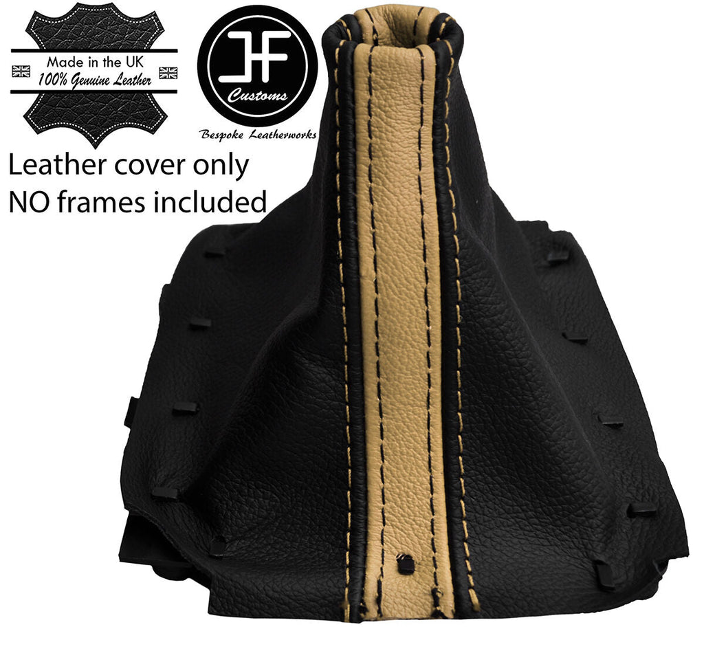 TAN STRIPE & BLACK REAL LEATHER GEAR GAITER FITS MAZDA MX5 MIATA MK1 89-97